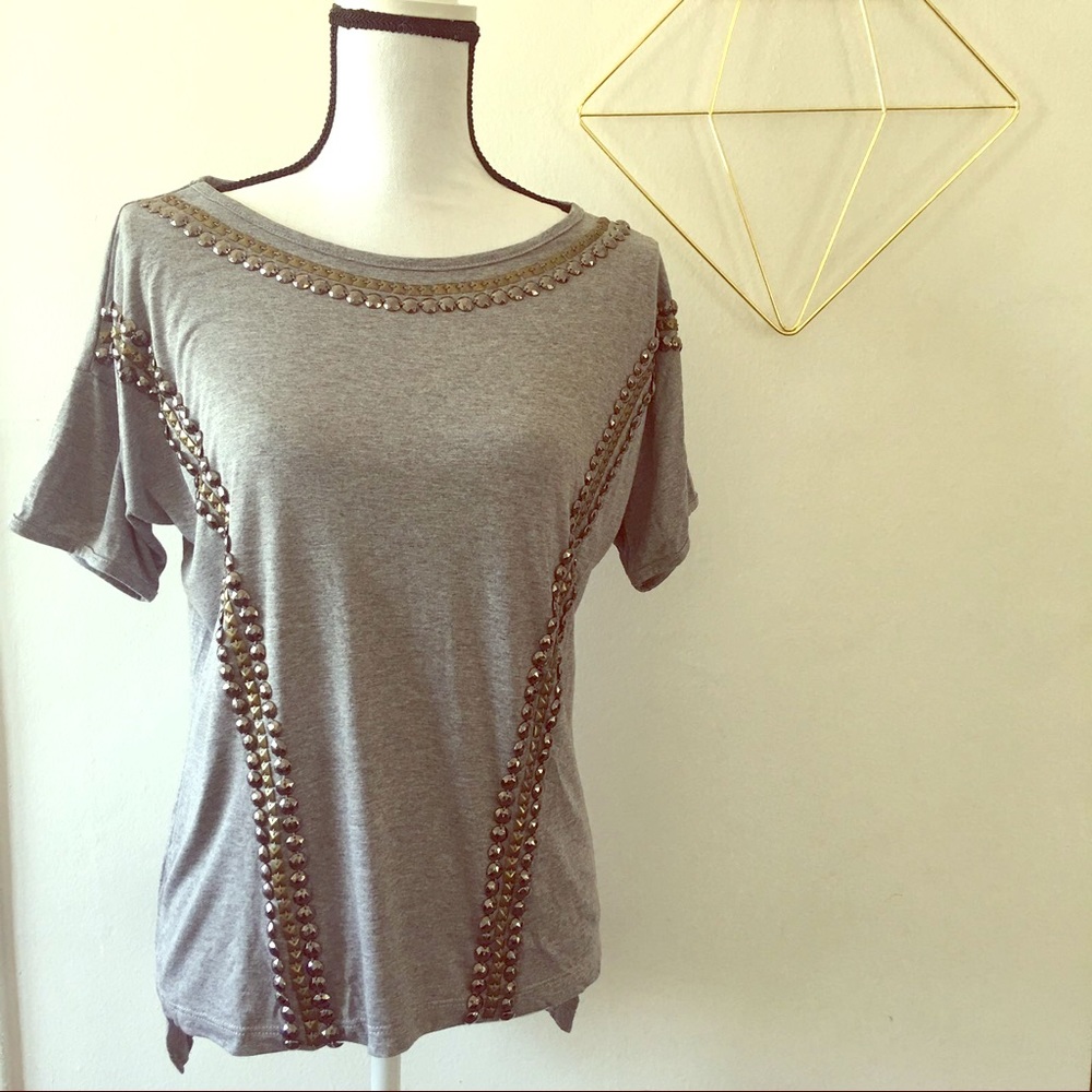 Woman’s studded statement grey blouse shirt